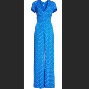 Free People Blue Jumpsuit with fruit peaches